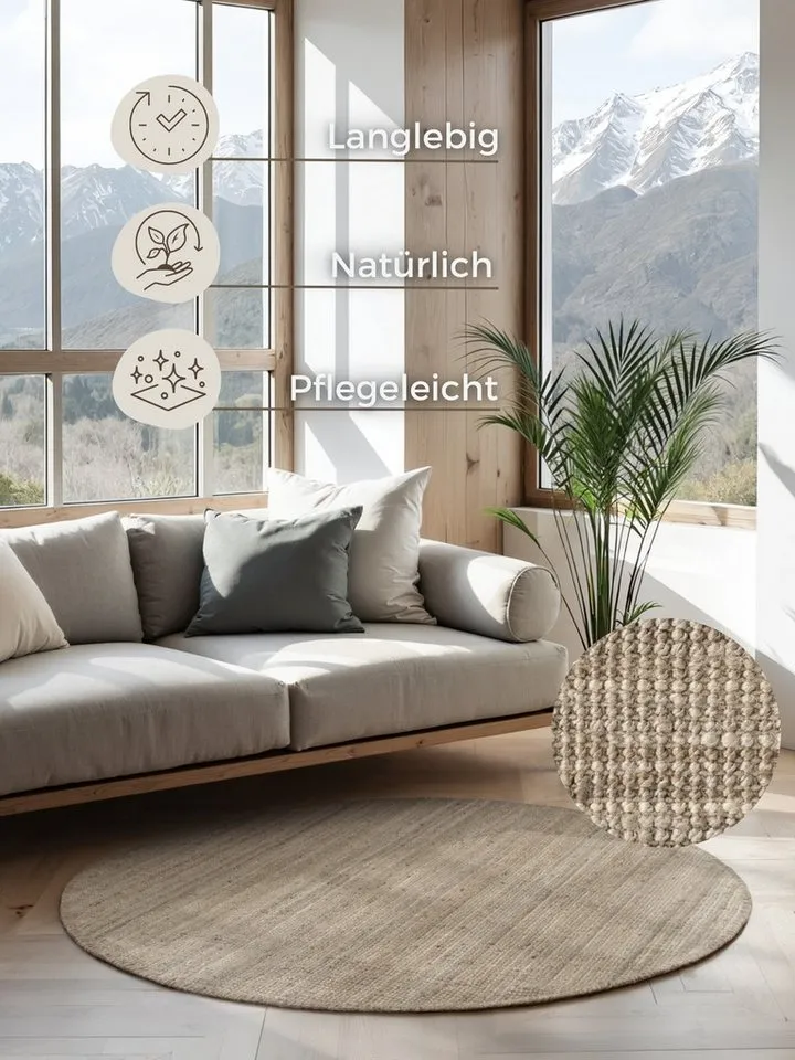 HANSE Home Teppich Jaipur Juteteppich, als Läufer und in Rund, rund, Höhe: 10 mm, 100% Naturfaser, Wohnzimmer, Esszimmer, Schlafzimmer, Braun|grau, – Produktbild 3 von 5
