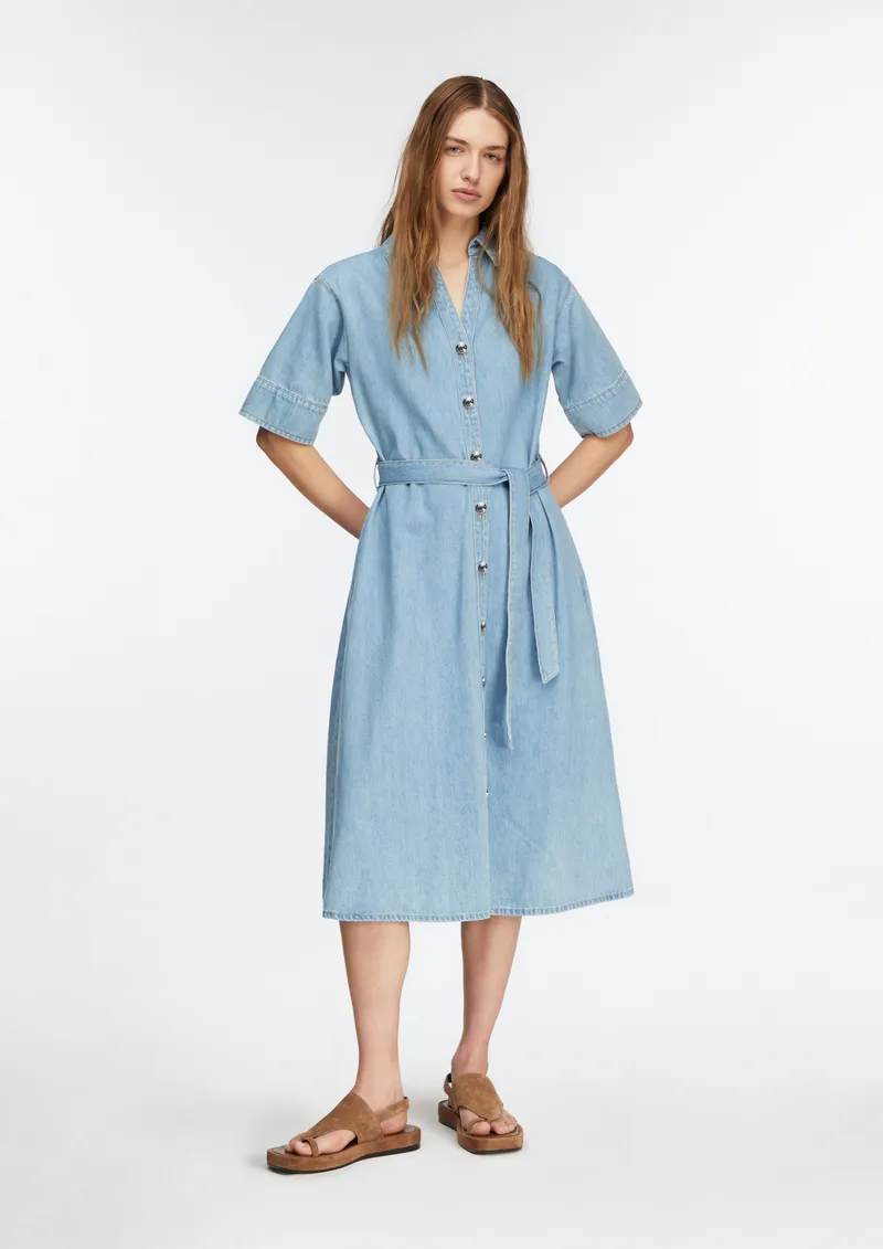 comma Midi-Hemdkleid aus Lyocell-Denim mit abnehmbarem Gürtel, Blau, – Produktbild 2 von 3