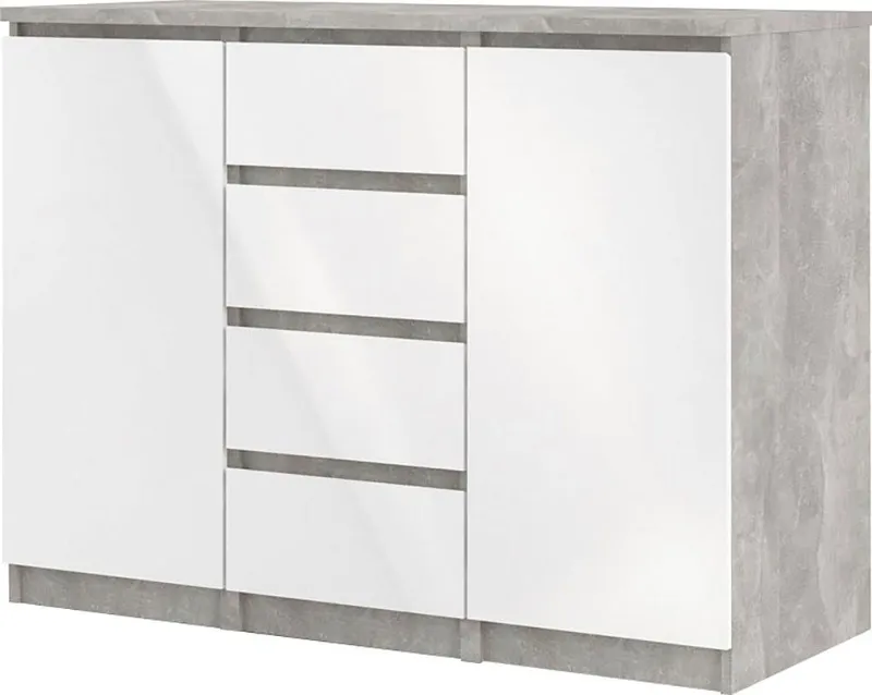 Home affaire Kommode Naia - 4 Schubladen & 2 Türen, grifflose Front, Made in Denmark (Breite: 121 cm, in mehreren Farben), Sideboard, skandinavisches & modernes Design mit viel Stauraum, Grau, – Produktbild 5 von 5