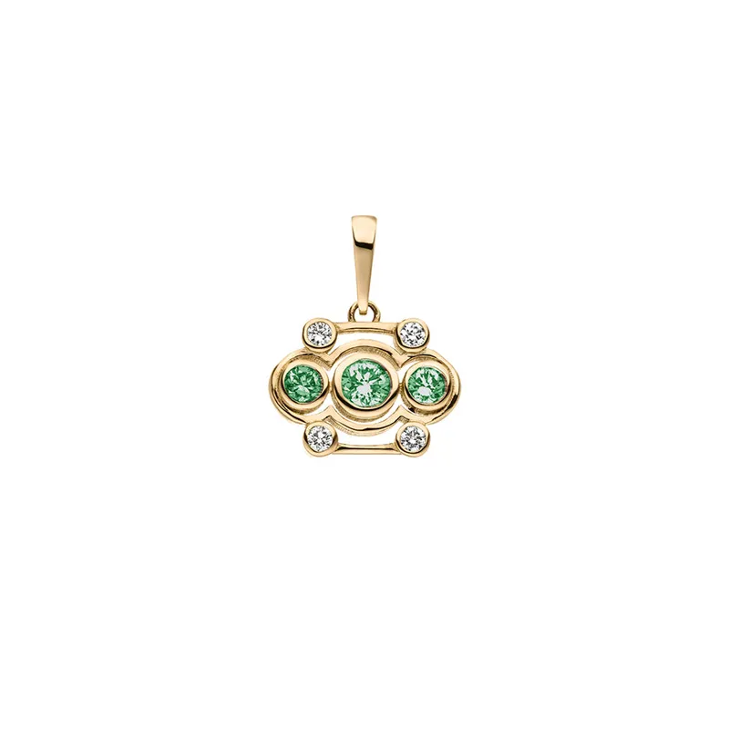 Maren Jewellery Blossom Anhänger - 18K Gelbgold & Labordiamanten Grün – Produktbild 1 von 1