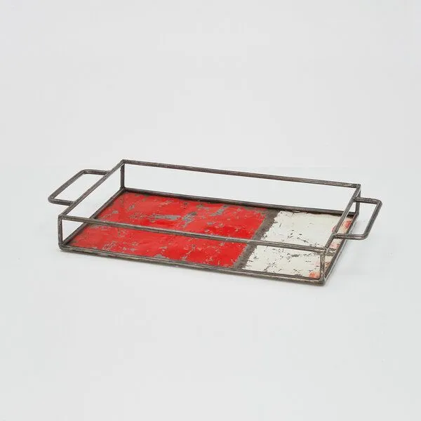 Moogoo Creative Africa Moogoo Creative Africa Upcycling Tablett aus recycelten Ölfässern, Rot&weiss, – Produktbild 5 von 7