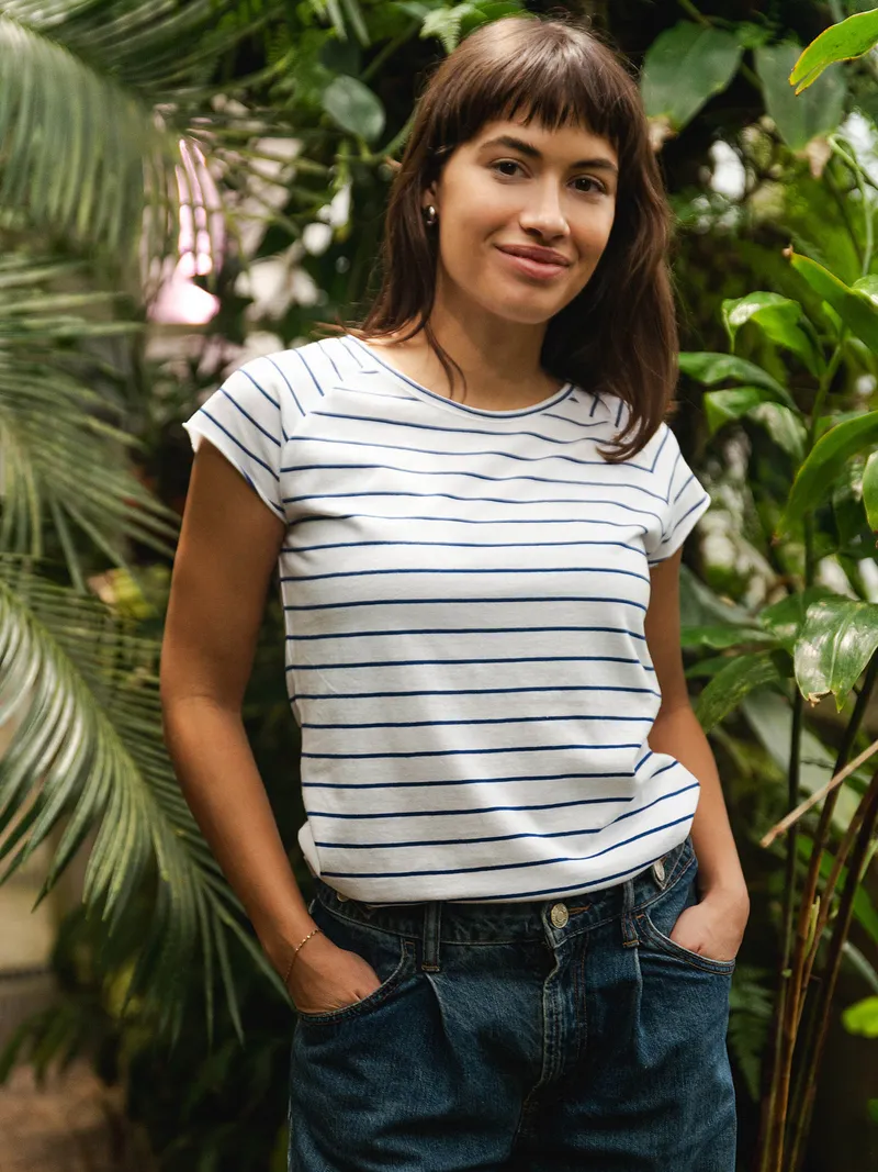 FellHerz Cap Sleeve striped white blue - M – Produktbild 1 von 1