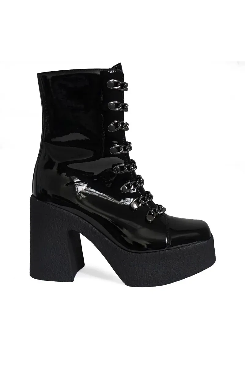 Altercore Altercore Damen vegan Stiefel Adele Lack, Schwarz, – Produktbild 1 von 2