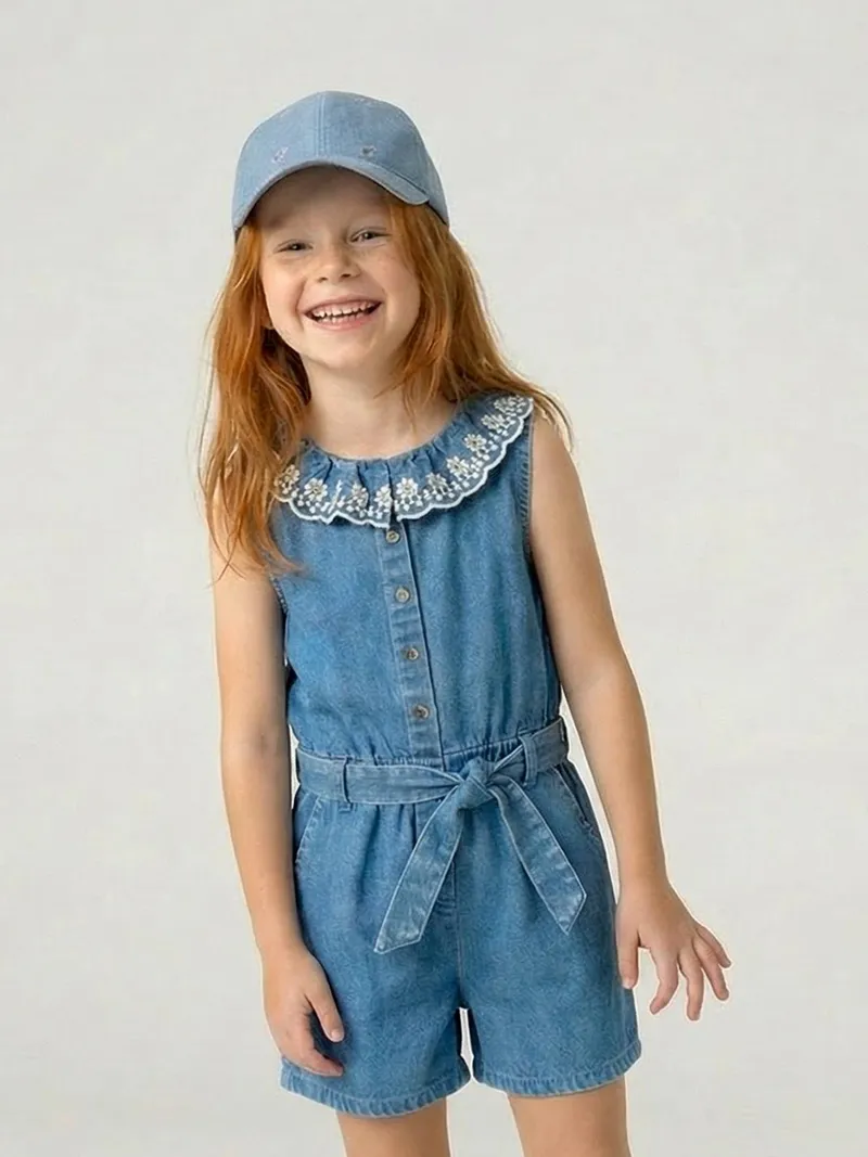 Vertbaudet Mädchen Cap mit Stickerei, Jeansblau, – Produktbild 1 von 4