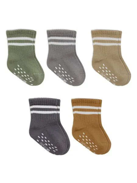 bistyle bistyle Baby-Socken Basic 5er-Pack – Kurzsocken, GOTS-zertifiziert, hoher Baumwollanteil Rutschfeste Sohle, Colormix gestreift, – Produktbild 1 von 3
