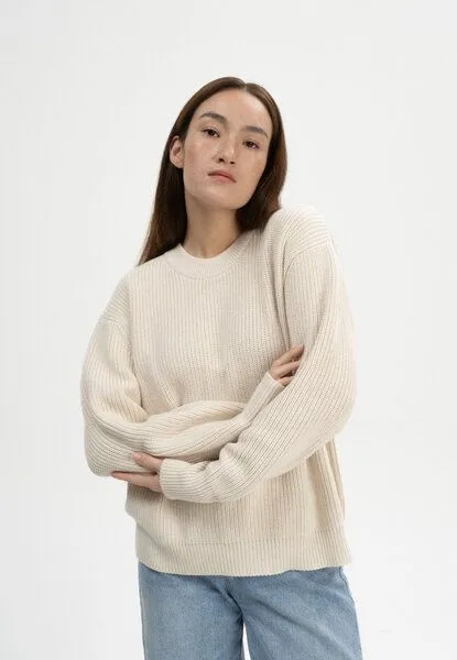 MELA MELA Rippstrick Pullover ADAH aus 100% Bio-Baumwolle, Cream melange, – Produktbild 1 von 4