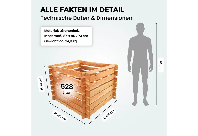 Lemodo Lemodo Komposter aus Lärchenholz für Garten 100x100 cm Stecksystem langlebig, BxTxH: 100x100x73 cm, Einfache Montage, Hohe Qualität aus Lächernholz, Beige, – Produktbild 3 von 6