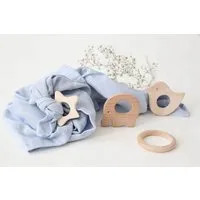 NoniKids Berlin NoniKids Berlin Schnuffeltuch Musselin Holz Greifling 10 Farben Bio Baumwolle, Sky, – Produktbild 2 von 4