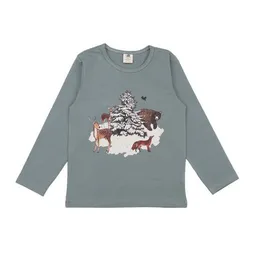 Walkiddy Kinder Langarmshirt GOTS zertifiziert Bio-Baumwolle, Graugrün, Waldmotiv, Walkiddy – Produktbild 1 von 1