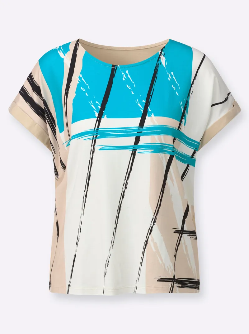 Witt Print-Shirt türkis-sand-bedruckt, Türkis-sand-bedruckt, – Produktbild 2 von 2