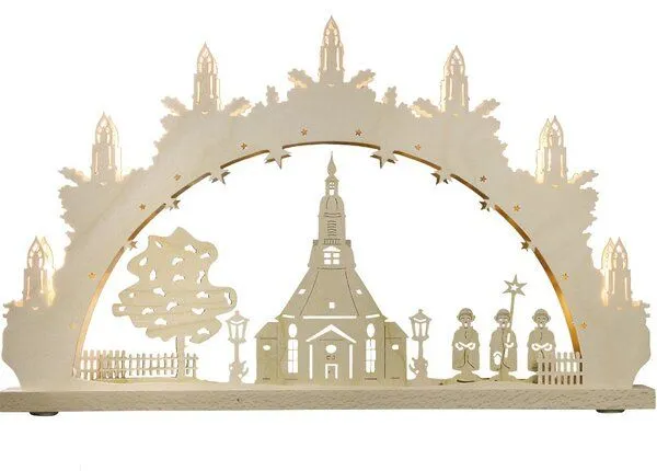 Weigla® Holzkunst Weigla® Holzkunst Kleiner Schwibbogen "Seiffener Kirche" 7 flammig LED Beleuchtung – Produktbild 1 von 1