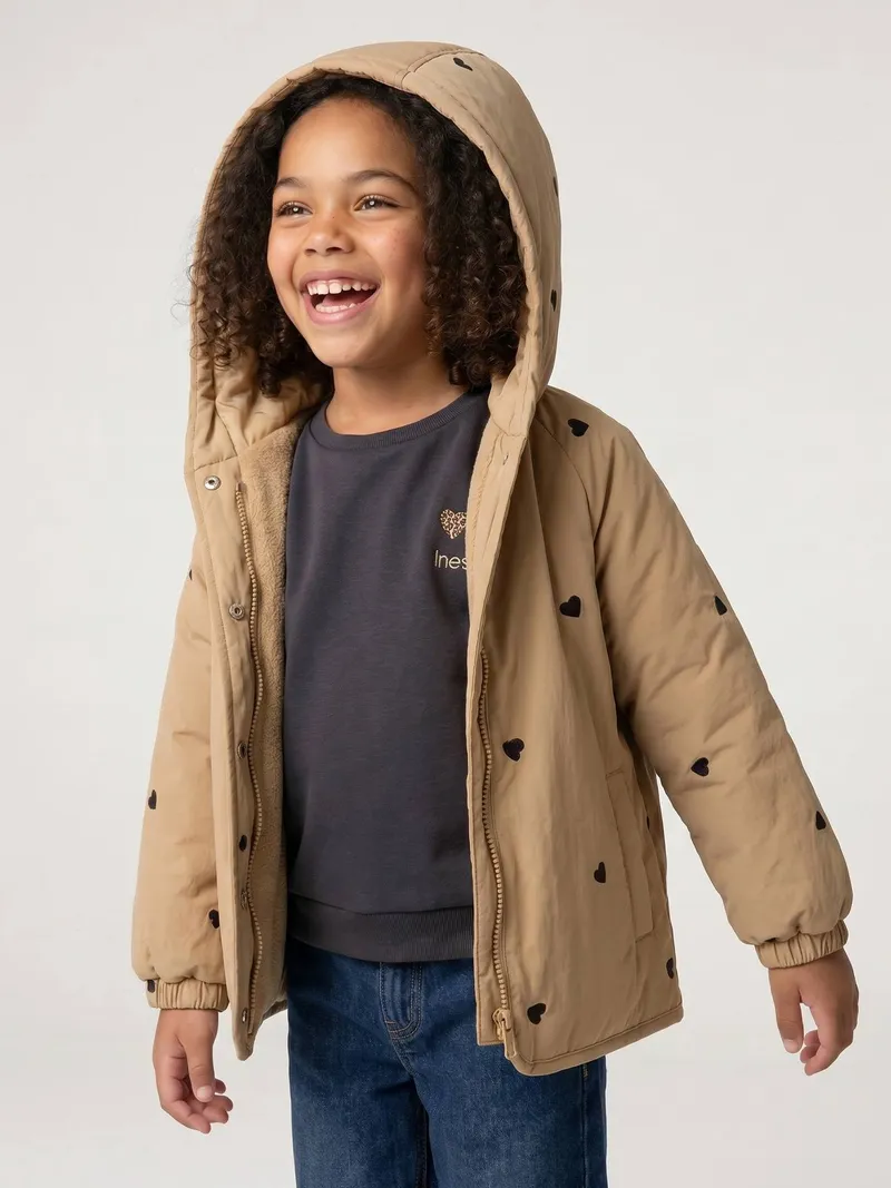Vertbaudet Steppjacke mit Stickerei Mädchen, Hellbraun, – Produktbild 1 von 4