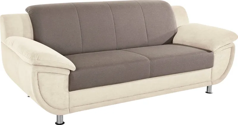 TRENDMANUFAKTUR 3-Sitzer Rondo III 207 cm, modern, bequem, Materialmix, Chromfüße, wahlweise mit Federkern, extrabreite Armlehnen zum Relaxen, Beige, – Produktbild 3 von 5