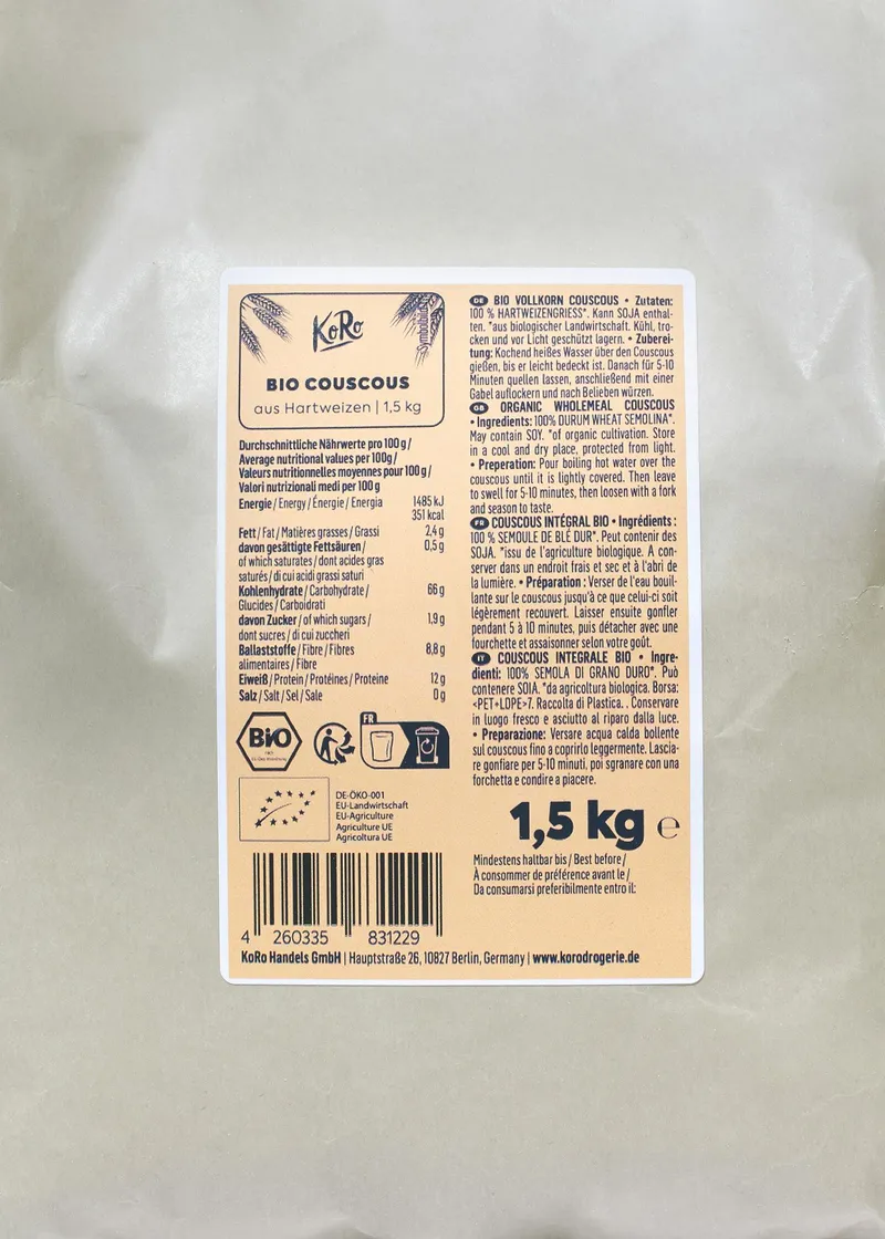 KoRo Bio Couscous 1,5 kg – Produktbild 3 von 5