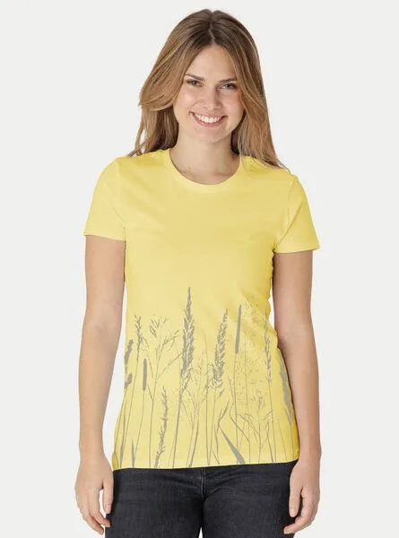 Peaces.bio - handbedruckte Biomode Peaces.bio - handbedruckte Biomode Damen Fit T-Shirt Gräservielfalt, Hellgelb, – Produktbild 2 von 2
