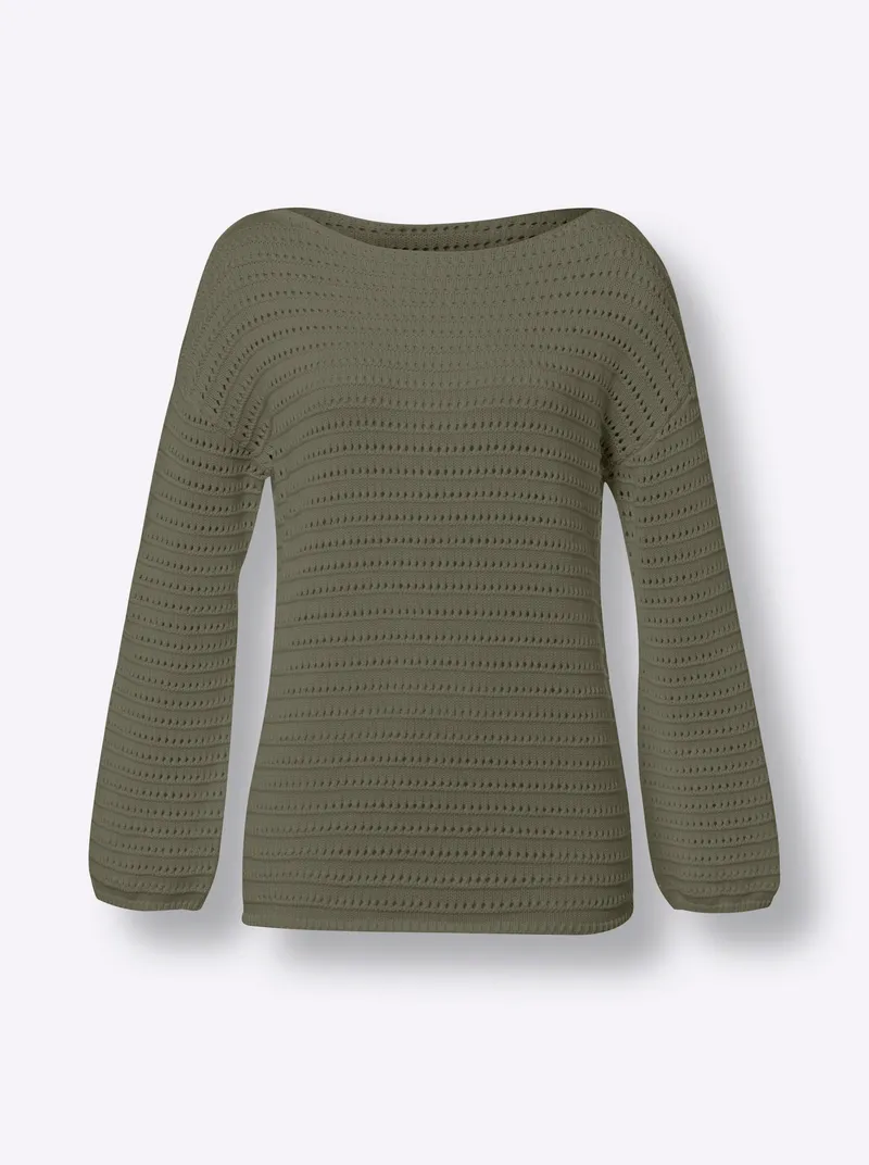 heine Ajourpullover khaki, Khaki, – Produktbild 1 von 2