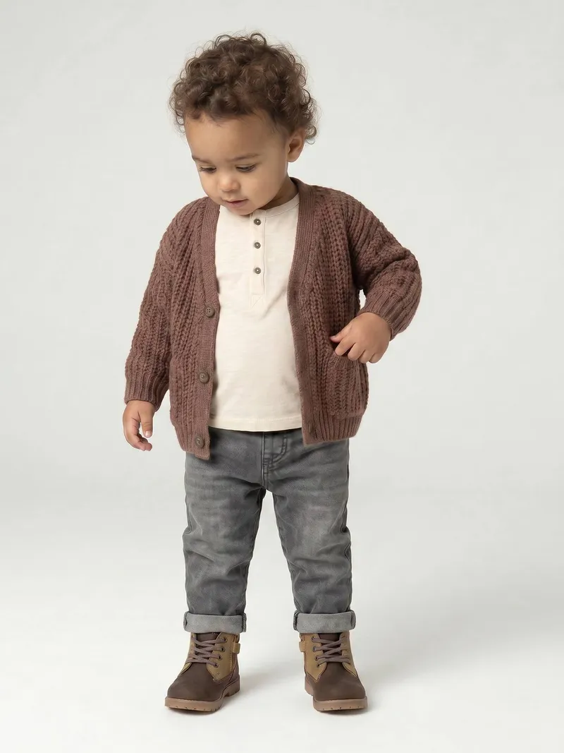 Vertbaudet Baby Jeans mit Dehnbund BASIC, Grauer denim, – Produktbild 1 von 4