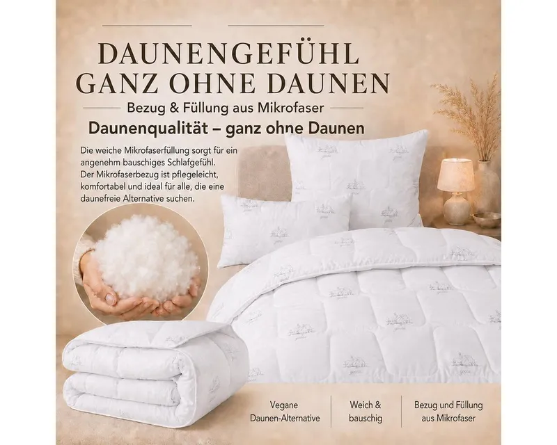 SEI Design Microfaserbettdecke Bettset SWAN 4-tlg 2x Winter-Bettdecken 135x200 + 2x Kissen 80x80, Füllung: daunenähnliches Gefühl, Bett-Set 4-Tlg.: 2x Bettdecken 135x200 + 2x Kissen 80x80, Weiß, – Produktbild 4 von 5