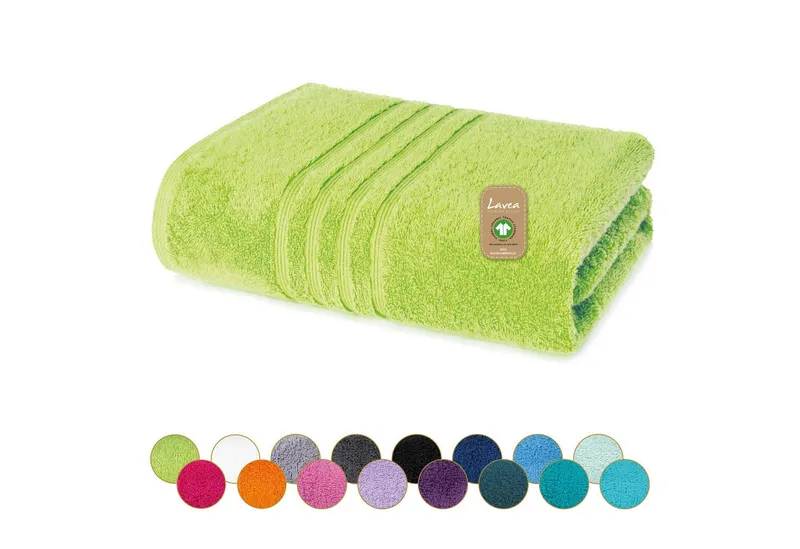 Lavea Badetuch Bali Duschtuch 100x150 cm Duschtuch 70x140 cm, Weiches Bio-Baumwollfrottee (1-St), Handtuch, GOTS-zertifiziert, extra saugstark mit 500g/m², Grün, – Produktbild 2 von 6