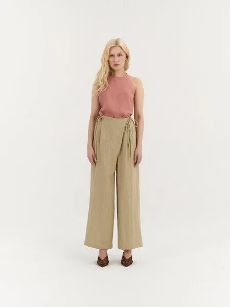 AmourLinen AmourLinen Leinenhose mit Bindegürtel GAIA, Beige (braun), – Produktbild 1 von 1
