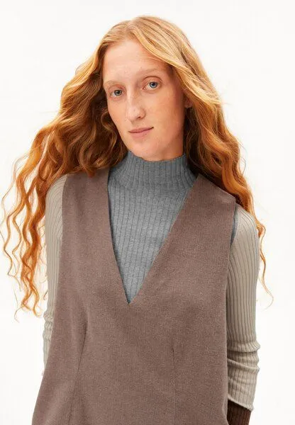ARMEDANGELS ARMEDANGELS HERRINGBONE PINAAFO Damen Kleid aus Bio-Baumwoll Mix, Claystone-soft nougat, – Produktbild 3 von 4