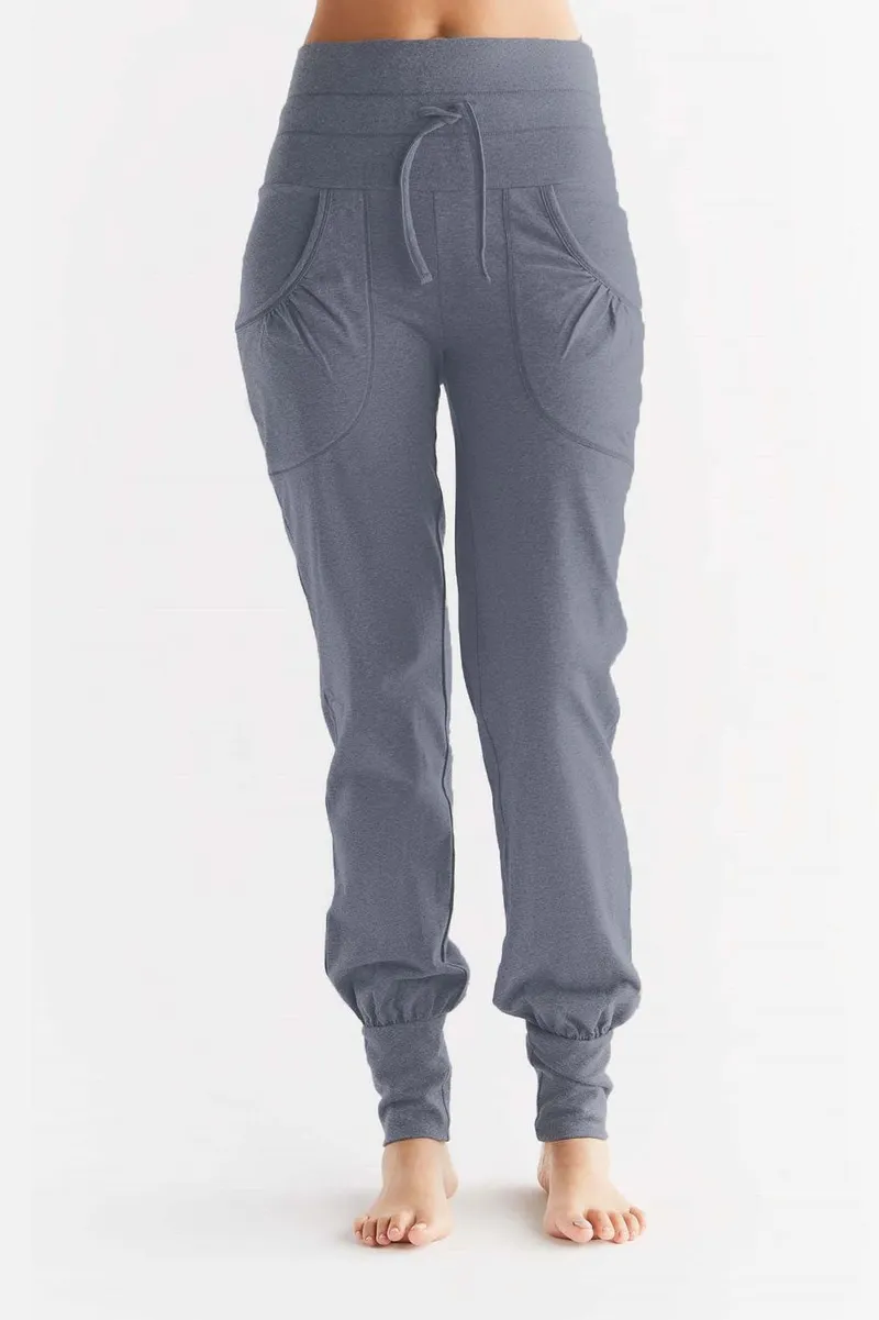Leela Cotton Leela Cotton Damen vegan Yogahose Mit Umgeschlagenem Bund Marineblau Melange, Dunkelblau, – Produktbild 1 von 2