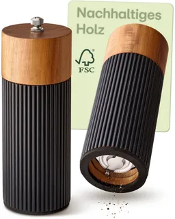 Praknu Salz- / Pfefferstreuer Salz & Pfeffermühle Set Akazien Holz – Edles Design & Keramikmahlwerk, (2er Set, 2-tlg), FSC-zertifiziert, Keramikmahlwerk, Stufenlos einstellbar, Langlebig – Produktbild 1 von 1