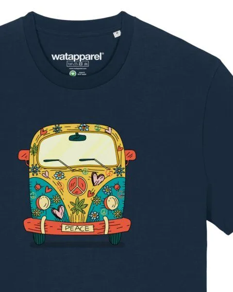 watapparel watapparel T-Shirt Unisex Hippies Bus, French navy, – Produktbild 3 von 3
