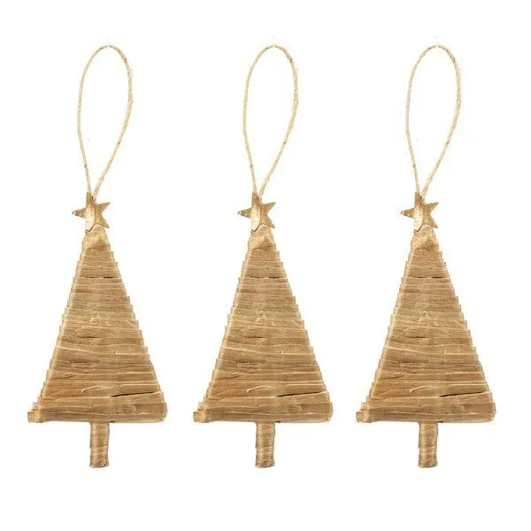 El Puente El Puente Deko-Anhänger "Tannenbaum", 3er-Set | Fair Trade & Handmade aus Bangladesch, Natur, – Produktbild 1 von 1