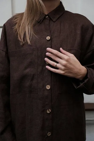 gust. gust. Damen Oversized Hemdbluse aus Leinen - Oversized linen shirt - 100% Bio-Leinen, Brown (braun), – Produktbild 3 von 4