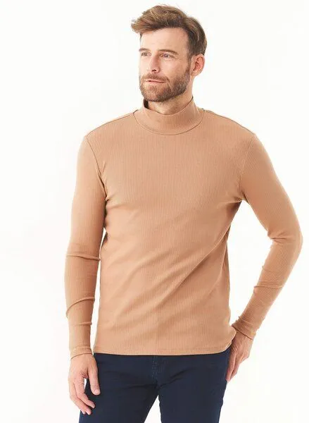 ORGANICATION ORGANICATION Geripptes Langarmshirt aus Bio-Baumwolle mit Rollkragen, Light brown, – Produktbild 1 von 4