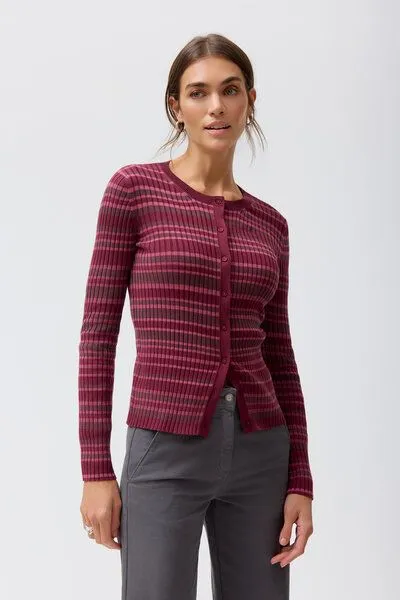 People Wear Organic People Wear Organic Rippstrick Strickjacke, rot geringelt, Red, – Produktbild 2 von 4
