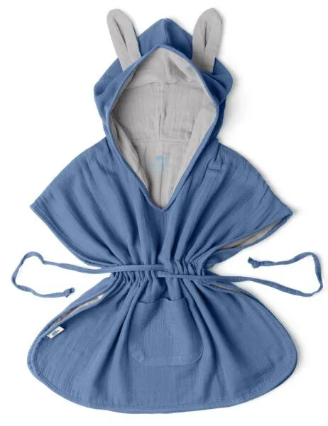 Mababu Mababu Musselin Badeponcho aus 100% Bio-Baumwolle, OEKO-TEX® STANDARD 100 & GOTS zertifiziert, für Kinder (1-3 Jahre, 4-7 Jahre), Indigo blue/grey, – Produktbild 1 von 4
