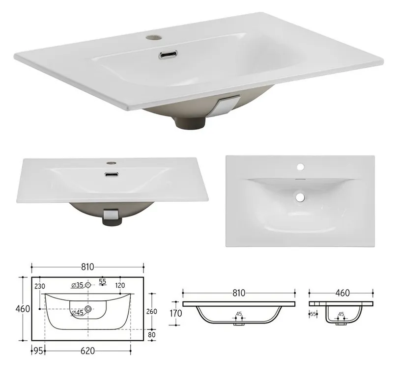 Lomadox Waschtisch XANTEN-56, 80 cm in anthrazit mit Eiche Nb. schwarz gerillt, Braun|grau, – Produktbild 4 von 4