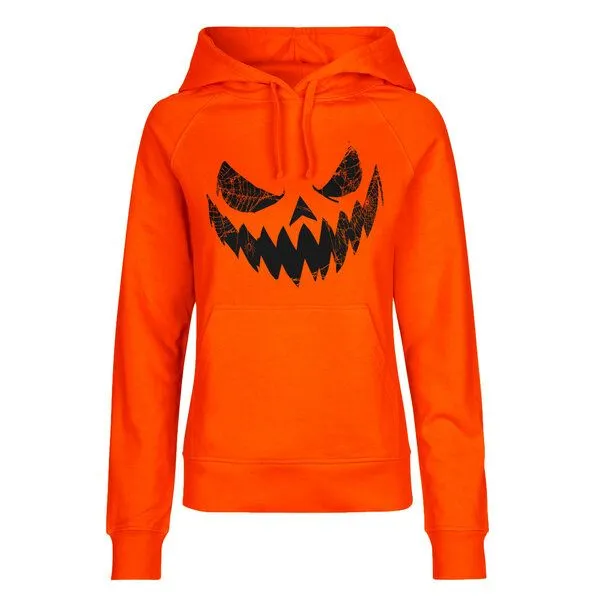HANDGEDRUCKT HANDGEDRUCKT "Halloween" Frauen Hoody Neutral, Orange, – Produktbild 1 von 5