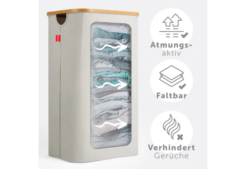 Blumtal Wäschekorb 1,2 oder 3 Fächer mit herausnehmbaren Wäschesäcken 100, 140 oder 150L, in drei Größen erhältlich, Beige|braun, – Produktbild 4 von 5