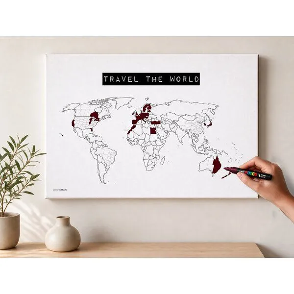 meine-weltkarte meine-weltkarte Weltkarte travel the world #1- nachhaltig & handemade in Germany- Reiseweltkarte zum ausmalen/pinnen, travelmap- Keilrahmen, Leinwandposter – Produktbild 6 von 7