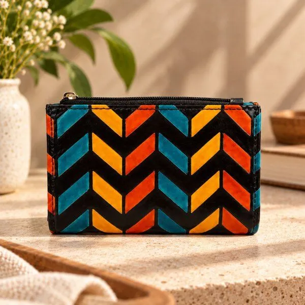 Janselo Nomad Lines Design Shanti-Leder-Mini-Geldbörse – Produktbild 2 von 4