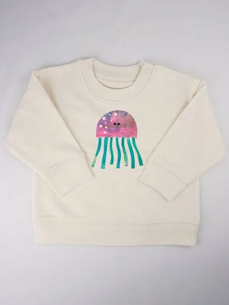MelaDi Meladi Kinder Baby - Sweater aus Biobaumwolle - Qualle auf Natural Raw, Weiß, – Produktbild 4 von 7
