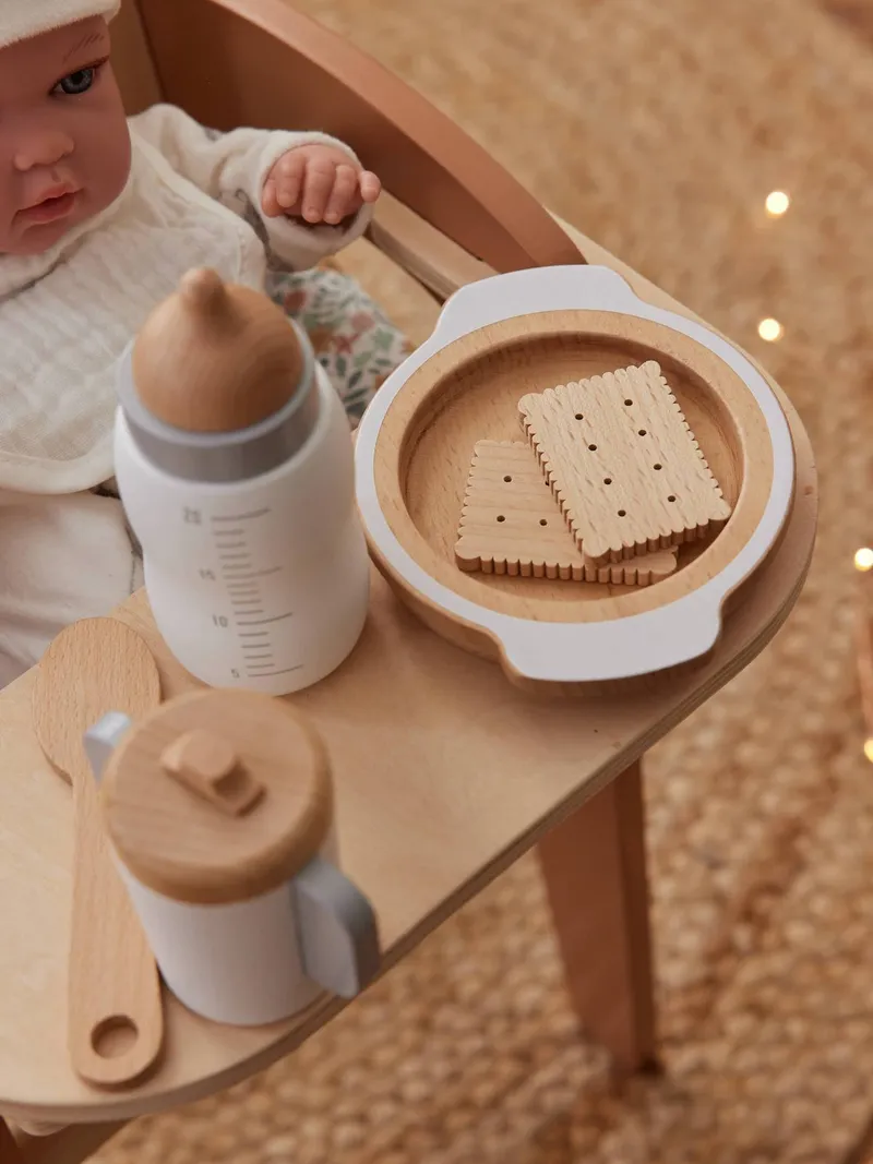 Vertbaudet Puppengeschirr aus Holz FSC®, Weiß/braun, – Produktbild 2 von 4