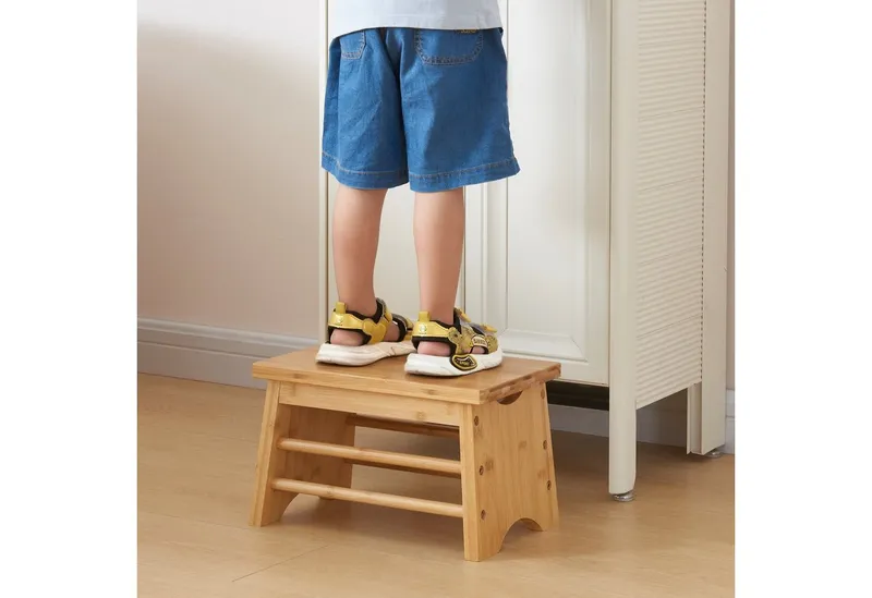 en.casa Tritthocker, »Ryslinge« Fußbank bis 100 kg Bambus 33x22x20 cm, Beige, – Produktbild 2 von 5
