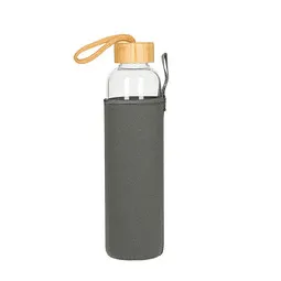 elasto elasto Glasflasche mit Hülle Bamboo 0,75 l, transparent/grau, Grau, – Produktbild 1 von 1