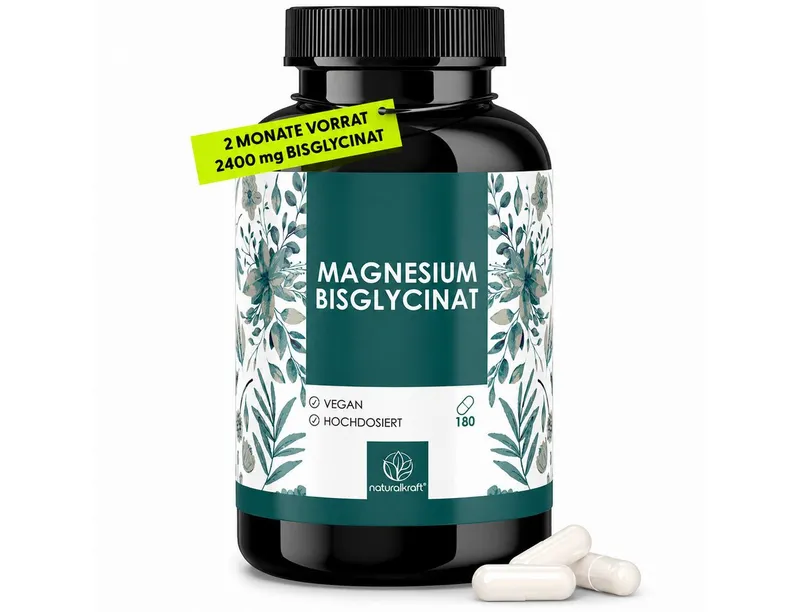 Naturalkraft Magnesium Bisglycinat Kapseln 2400 mg hochdosiert 180 Kapseln - Vegan Kapseln, 165 g – Produktbild 2 von 4