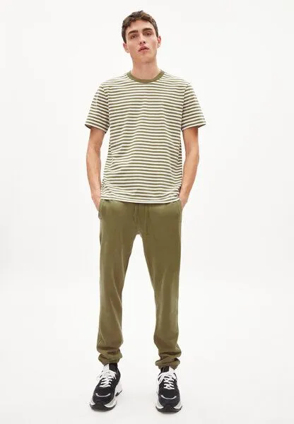 ARMEDANGELS ARMEDANGELS AADON STRIPES - Herren T-Shirt Relaxed Fit aus Bio-Baumwolle, Oliva-off white, – Produktbild 4 von 4