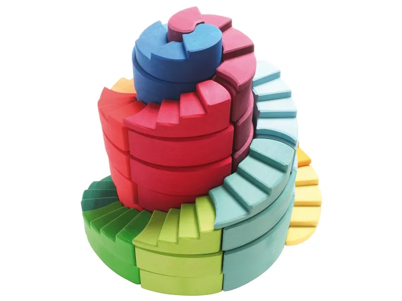Grimms Grimms Doppelläufige Stufenspirale Holzbausteine 57-teilig, bunt lasiert Maße 46 x 46 x 11 cm, Mehrfarbig, – Produktbild 1 von 2