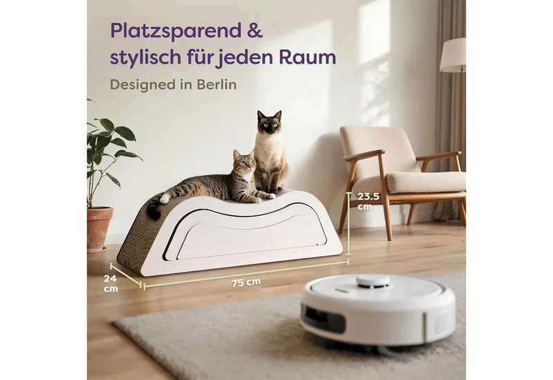 Knupis Kratzbrett Kratzpappe Katze XXL 75cm 3 - teilig – Kratzmöbel aus kratzfester, (Set, 3-teiliges Kratzbrett-Set), Langlebig bis 2 Jahre – Krallenpflege – Platzsparend – Möbel schutz, Weiß, – Produktbild 3 von 5