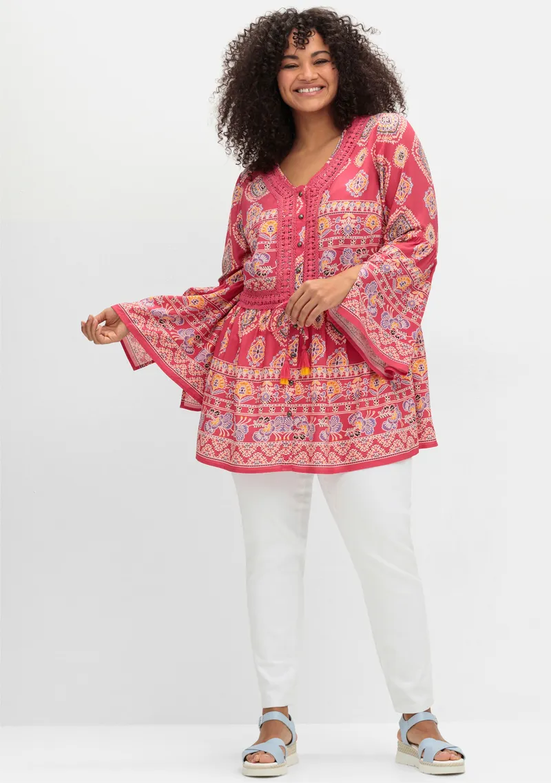 sheego by Joe Browns Longbluse rot-gemustert, Rot-gemustert, – Produktbild 2 von 2