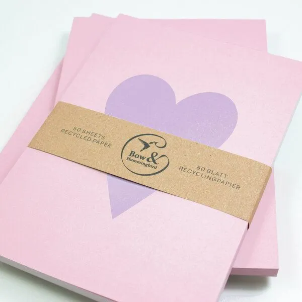 Bow & Hummingbird Bow & Hummingbird Notizblock-Set Herz/Karo/Diagonal - 3er Set in A6 aus Recyclingpapier – Produktbild 3 von 4