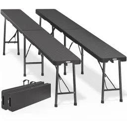 Casaria® Rattanbänke Malmö 2er-Set Schwarz 180cm – Produktbild 1 von 1