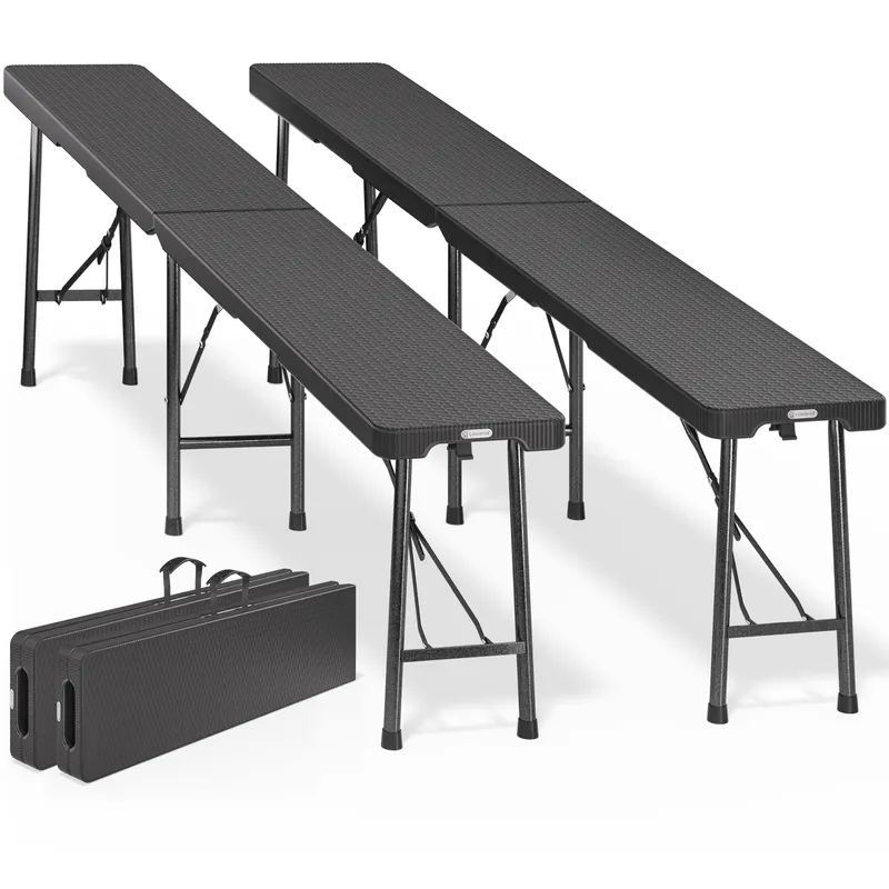 Casaria® Rattanbänke Malmö 2er-Set Schwarz 180cm, Schwarz, – Produktbild 1 von 2